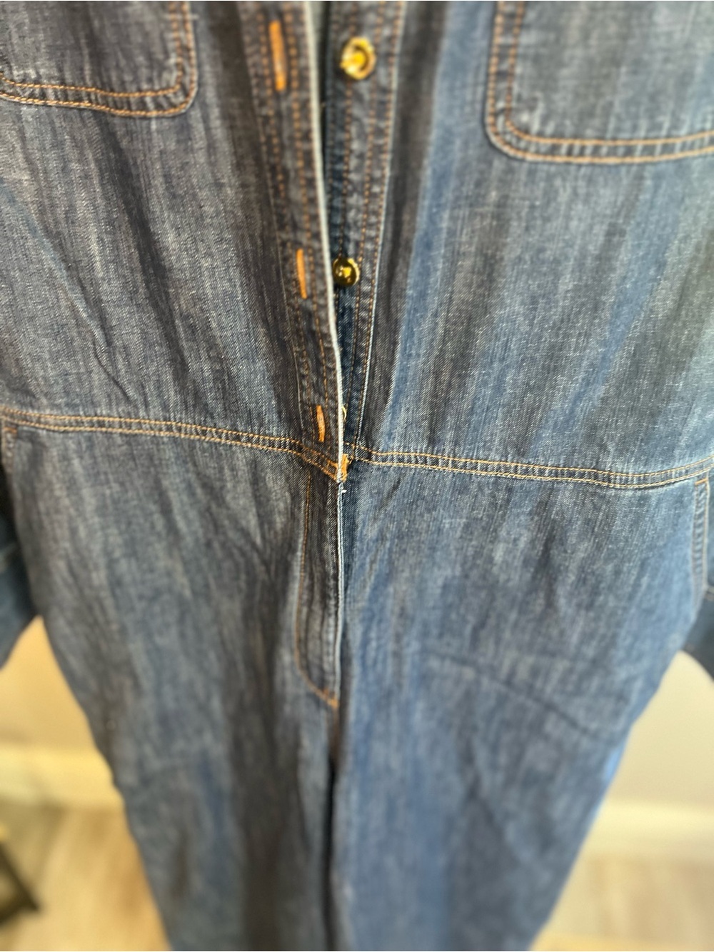 TALBOTS Denim Jumpsuit Medium Pockets Button Down Long Sleeve - Picture 6 of 15